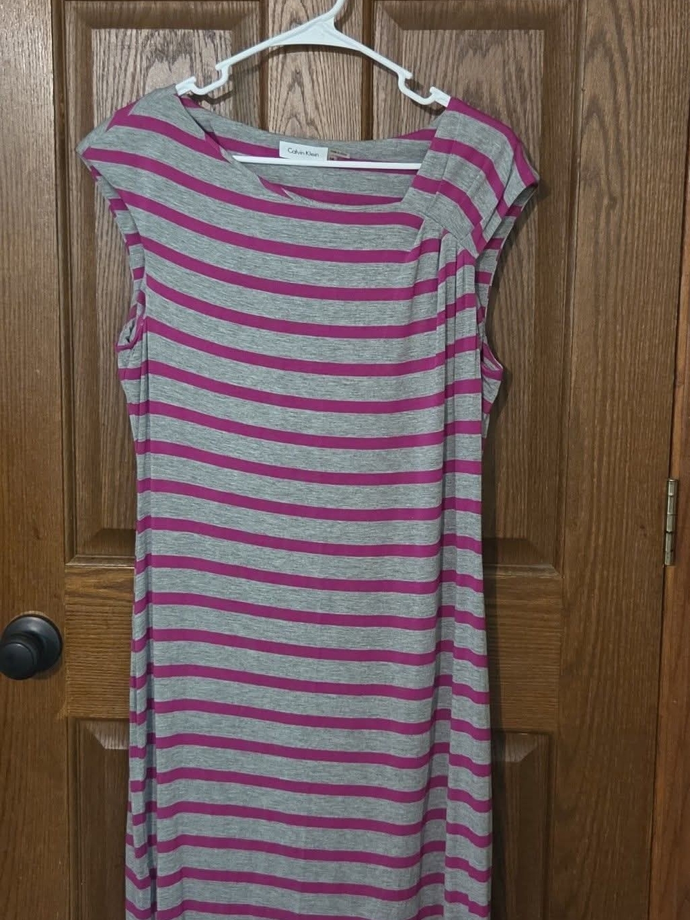 Calvin Klein Gray and Pink Striped Maxi Dress